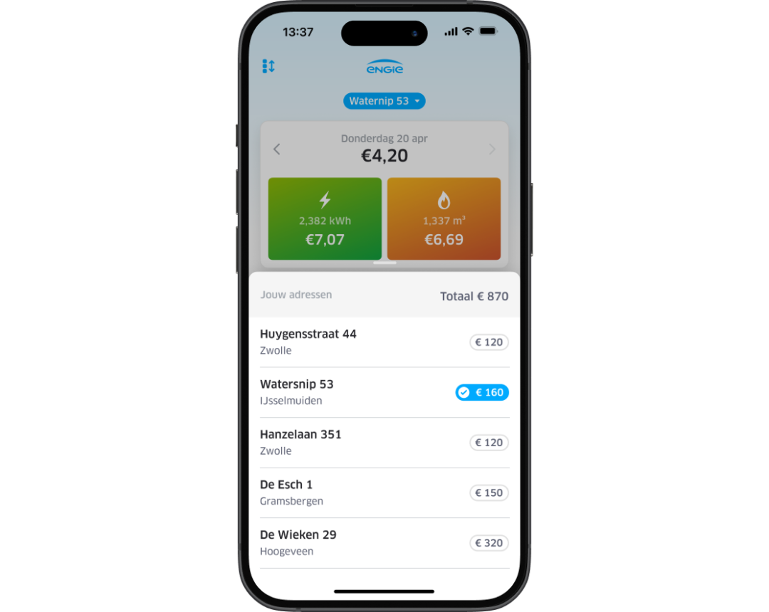 Verbruik per vestiging in energie-app